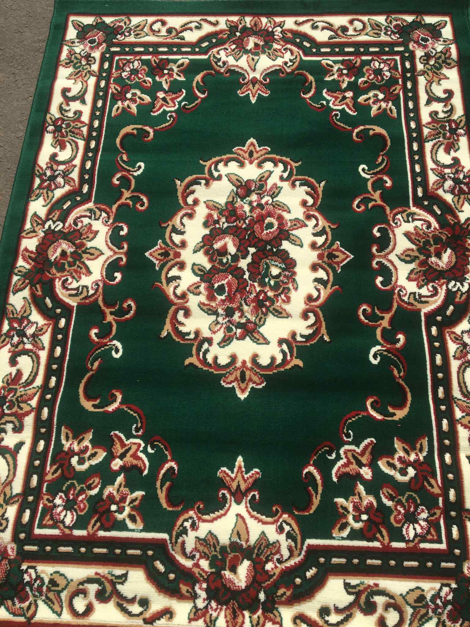 5/7 Fit - Premium Turkish Floral Rug – Green & Beige with Classic Border - Image 4