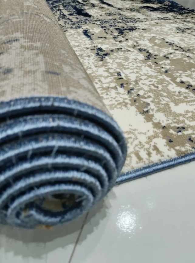 4/6 Feet - Premium Turkish Abstract Rug | Modern Beige & Blue Carpet - Image 5